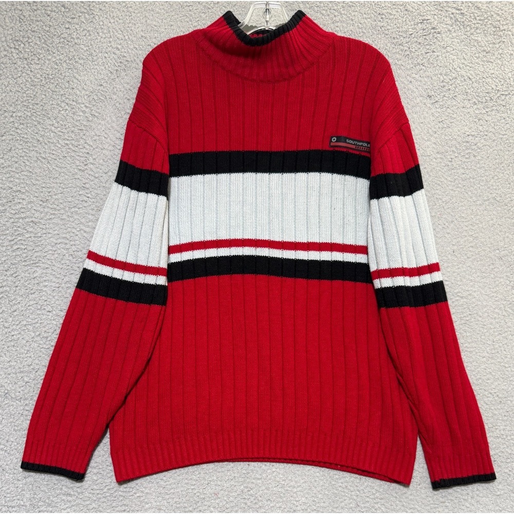 Vintage Y2K SouthPole Colorblock Sweater Mens Size Large Striped mock neck